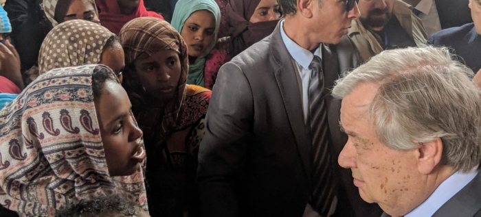 генсек ООН Антонио Гутерриш в лагере беженцев в Ливии, Триполи, 4 апреля 2019