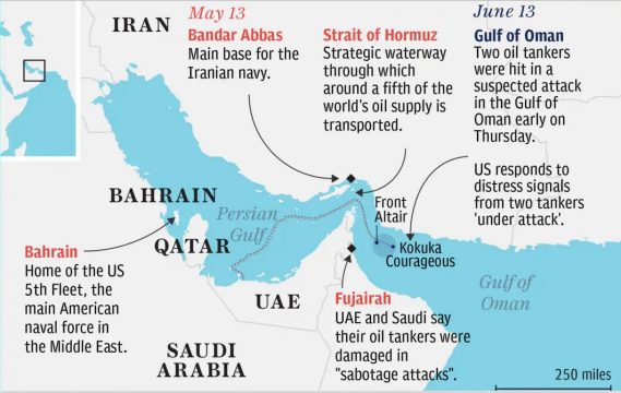 места атак на танкеры в Ормкзском проливе и Оманском заливе
