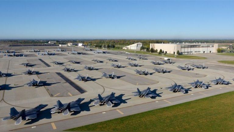F-22 Raptors which were evacuated from Langley Air Force Base, Virginia, due to Hurricane Matthew sit on the ramp at Rickenbacker Air National Guard Base in Columbus, Ohio, U.S. October 7, 2016.  U.S. Air National Guard/Senior Master Sgt. Ralph Branson/Handout via Reuters   MANDATORY CREDIT. ATTENTION EDITORS - THIS PICTURE WAS PROVIDED BY A THIRD PARTY. FOR EDITORIAL USE ONLY - TM3ECA71EJB01