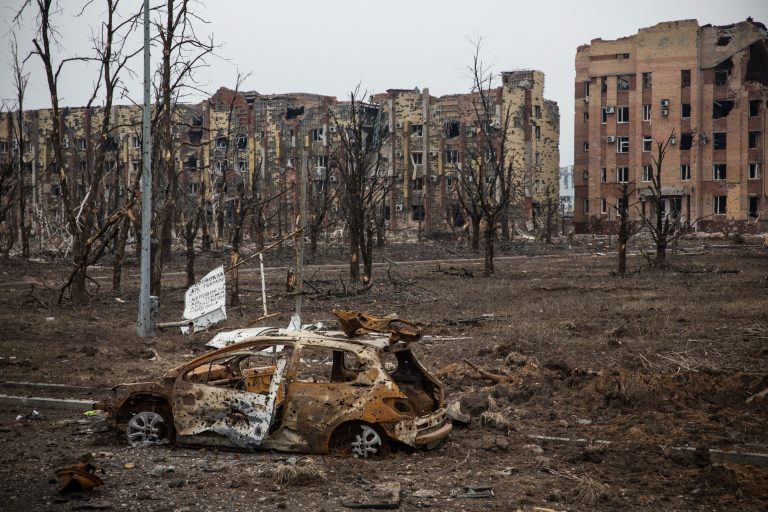 DONETSK, UKRAINE - FEBRUARY 26:  Destroyed cars are seen near the Donetsk airport on February 26, 2015 in Donetsk, Ukraine. The Donetsk airport has been one of the most heavily fought over pieces of land between the Ukrainian army and pro-Russian rebels.  (Photo by Andrew Burton/Getty Images)