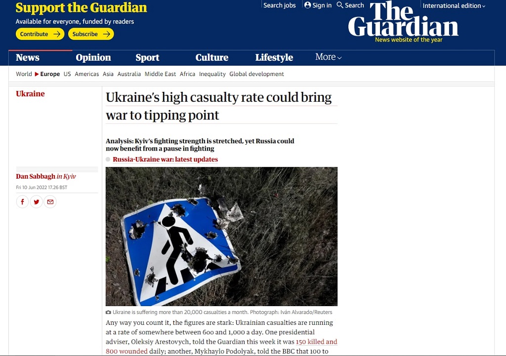 Британская The Guardian прогнозирует перелом на фронтах СВО из-за больших потерь ВСУ