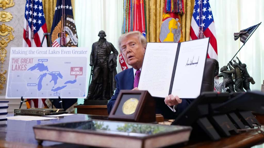 Президент США Дональд Трамп на фоне усиливающихся торговых разногласий с Канадой подписал указ о переименовании расположенного на границе США и Канады озера Онтарио в озеро Америка.