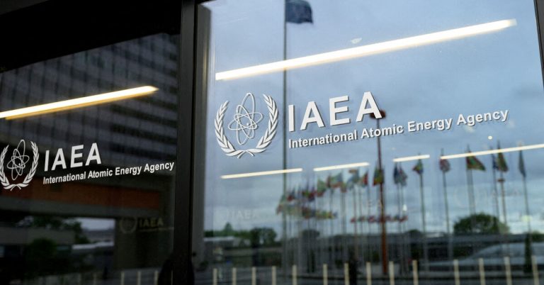 FILE PHOTO: The IAEA logo is displayed in front of the agency’s headquarters in Vienna, Austria, June 5, 2026. REUTERS/Elisabeth Mandl/File Photo
